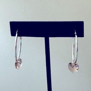 COPY - Silver Tone Hoops With Dangling Swarovski Crystal Pink Heart
